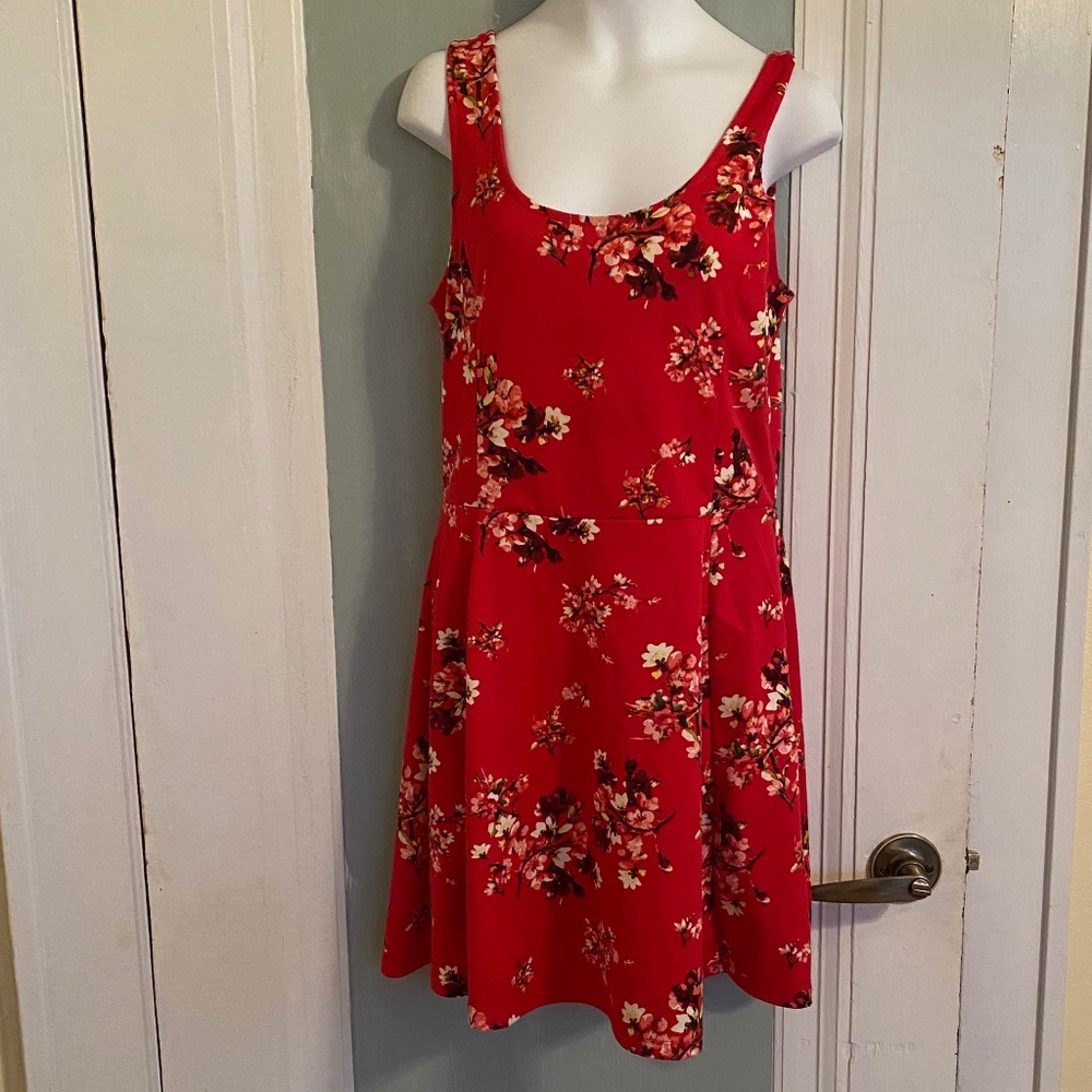 H&M skater sun dress red floral size 10 medium